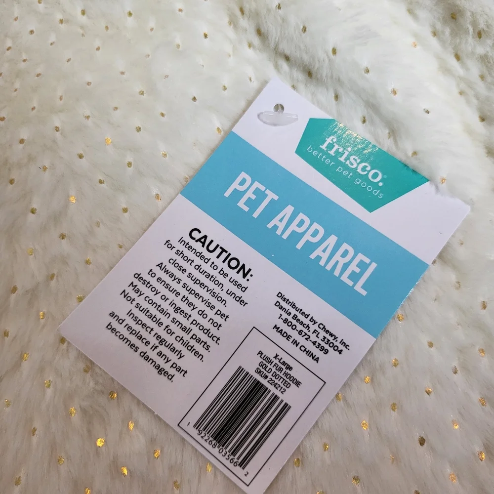NWT FRISCO Plush Fur Dog Hoodie Ivory White with Gold Specks size X-Large